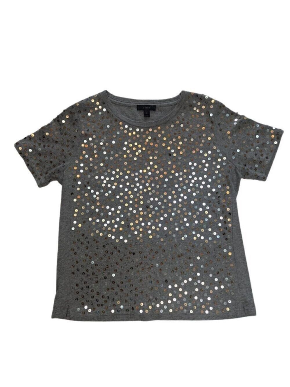 J. Crew Short Sleeve Sequin Tee Gray/Gold Silver Sparkle * Size S